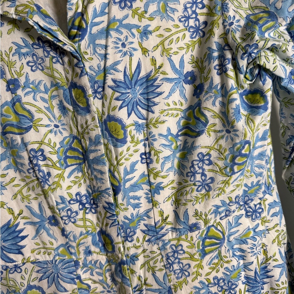 LIVRO Blue Floral Cotton Maxi Dress | Long Sleeve Button Front | India Made‎ | S - Picture 3 of 8